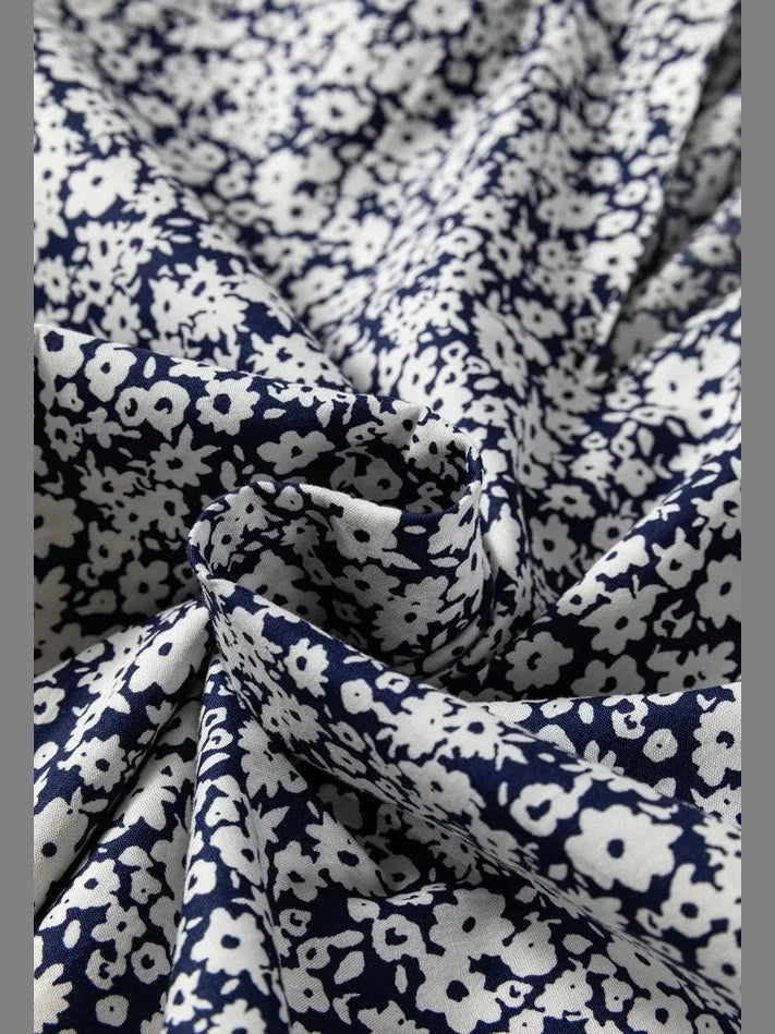 Floral Print Notched Long Sleeve Blouse NicholesGifts