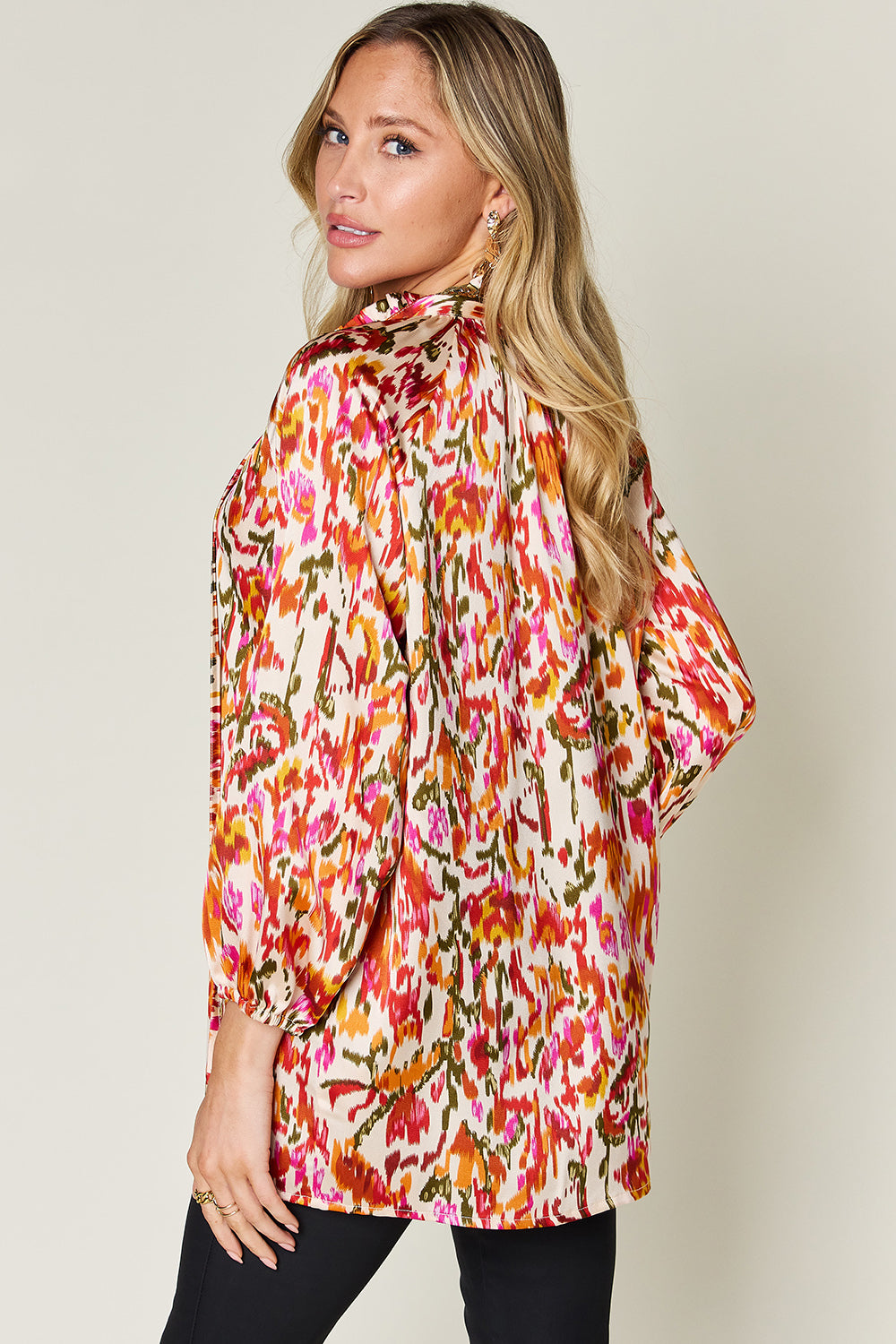 Women Double Take Full Size Printed Button Up Long Sleeve Shirt NicholesGifts