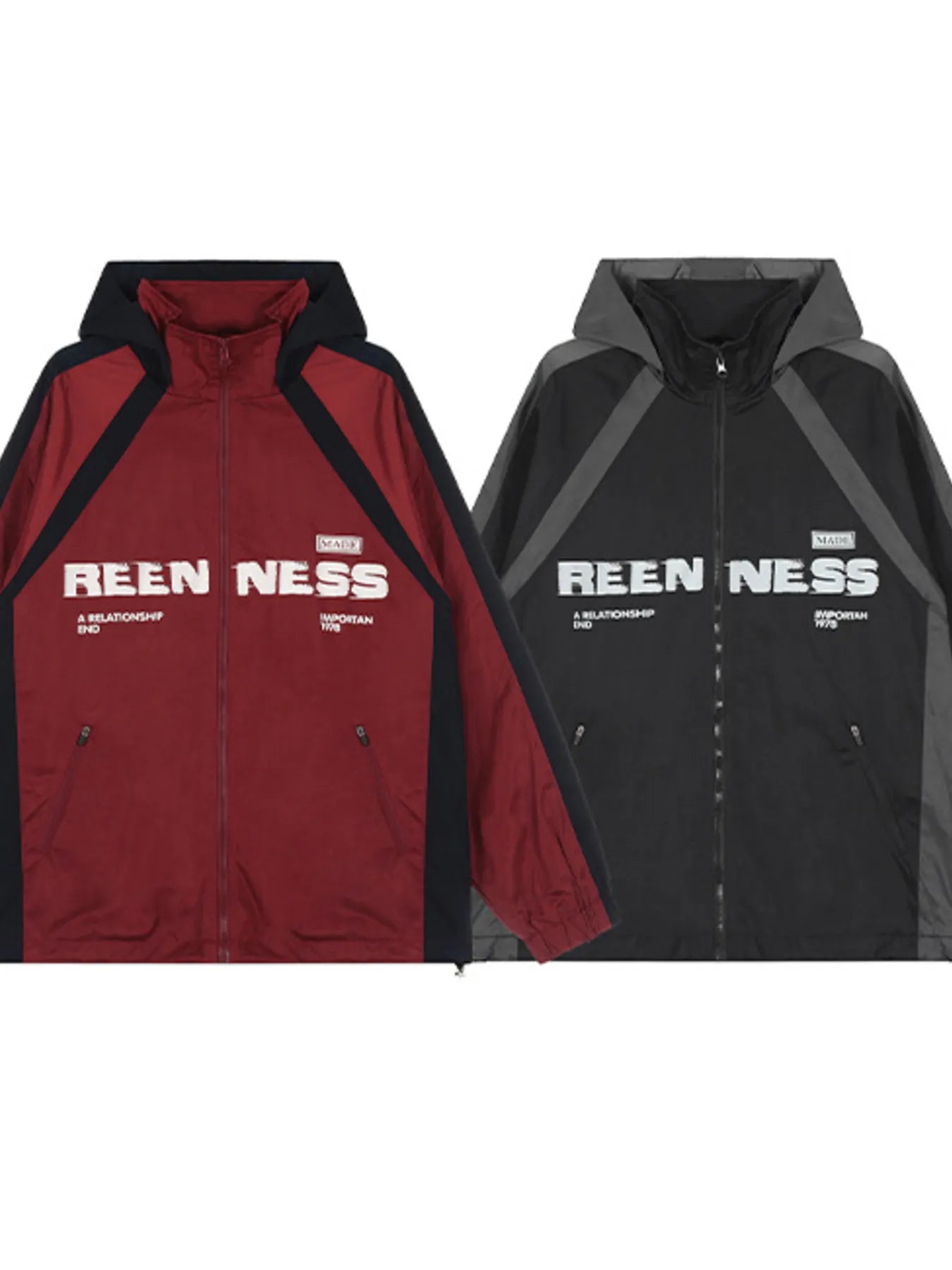 Men's Letter Zip Up Hooded Windbreaker Jacket Trendsi