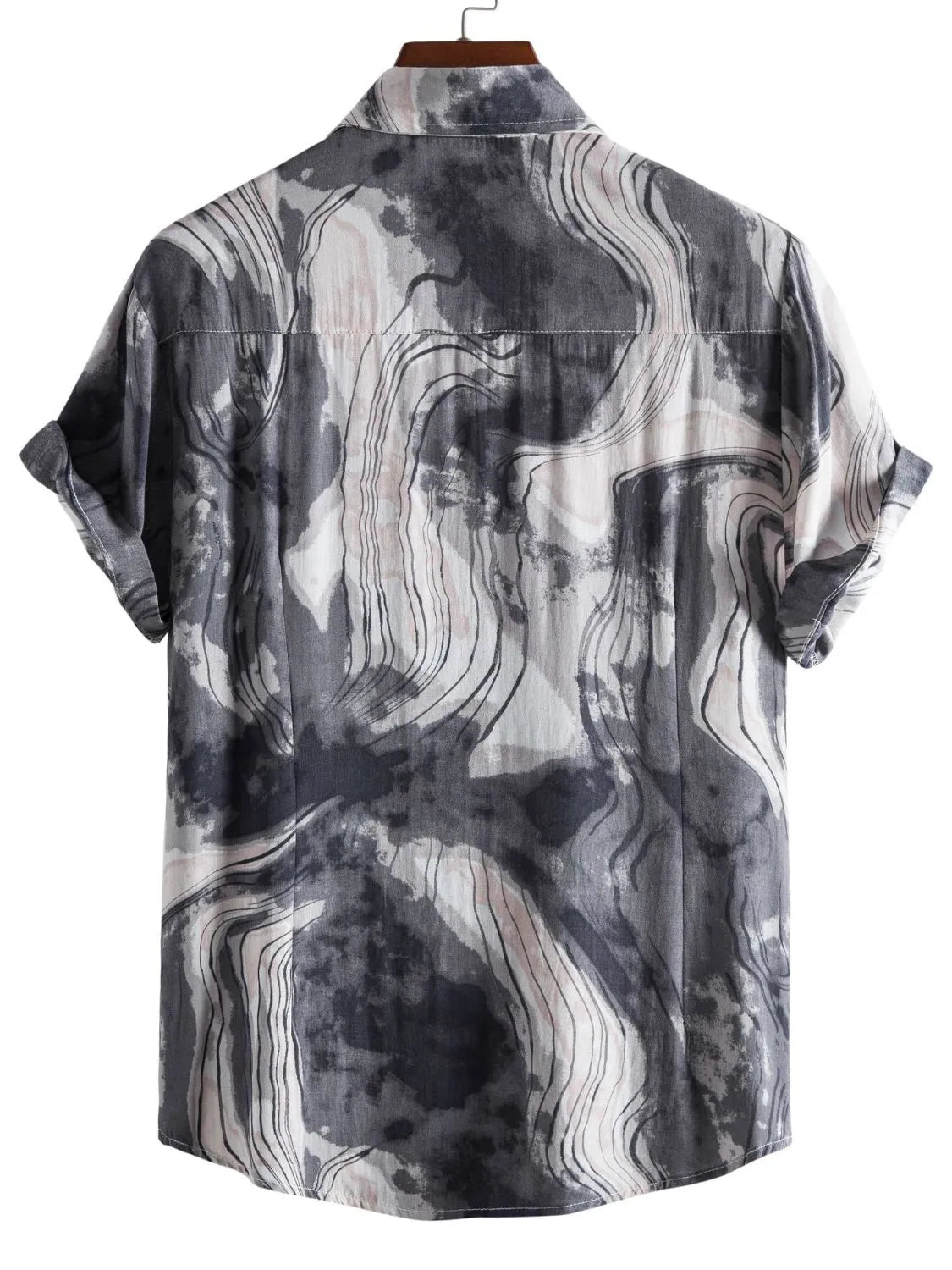 Men's Plus Size Abstract Marble Print Short Sleeve Button-Up Shirt Trendsi