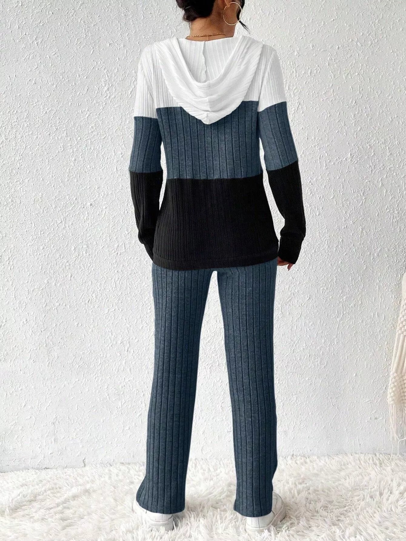 Women Color Block Half Zip Hooded Top and Pants Set NicholesGifts