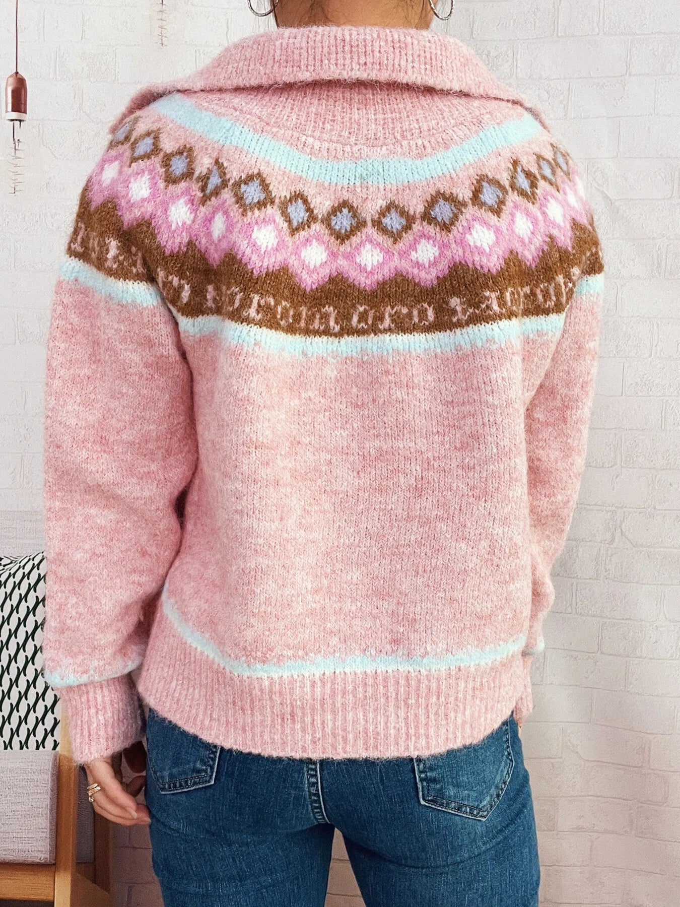 Fair Isle Pattern Zip-Up Cardigan