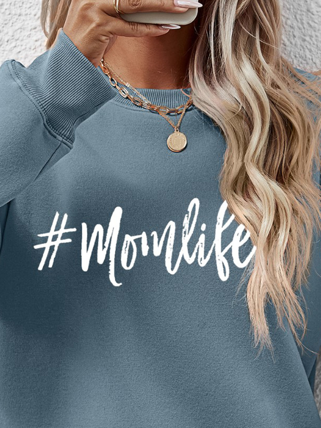 NicholesGifts Women Letter Graphic Mom Life Round Neck Sweatshirt NicholesGifts