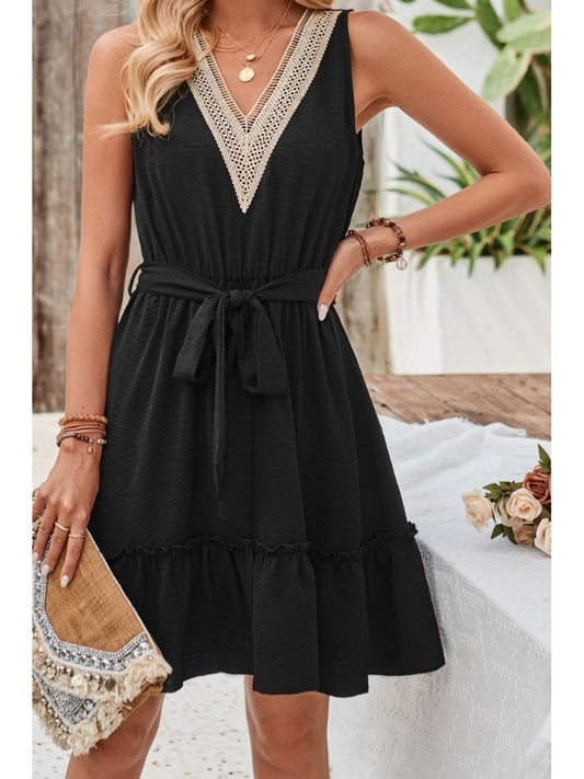Tied Frill Sleeveless Mini Dress
