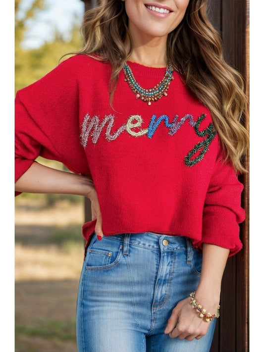 MERRY Round Neck Long Sleeve Sweater NicholesGifts