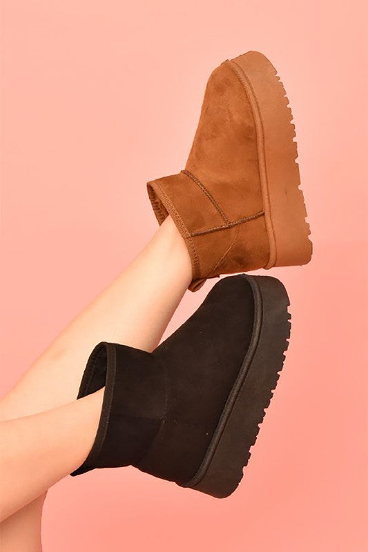 Women Wild Diva Suede Round Toe Platform Booties NicholesGifts