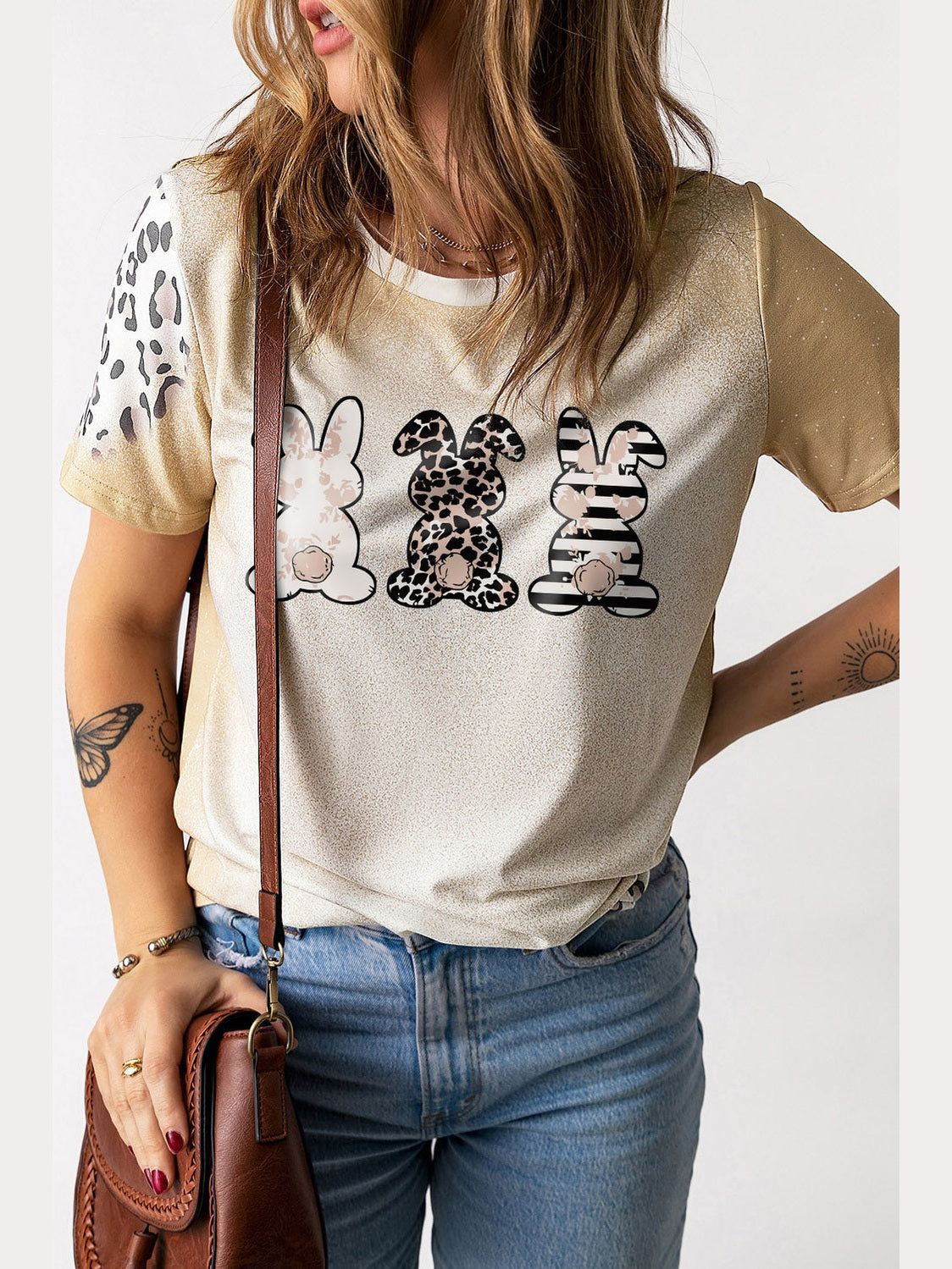 Women Easter Leopard Rabbit Graphic Easter T-Shirt NicholesGifts