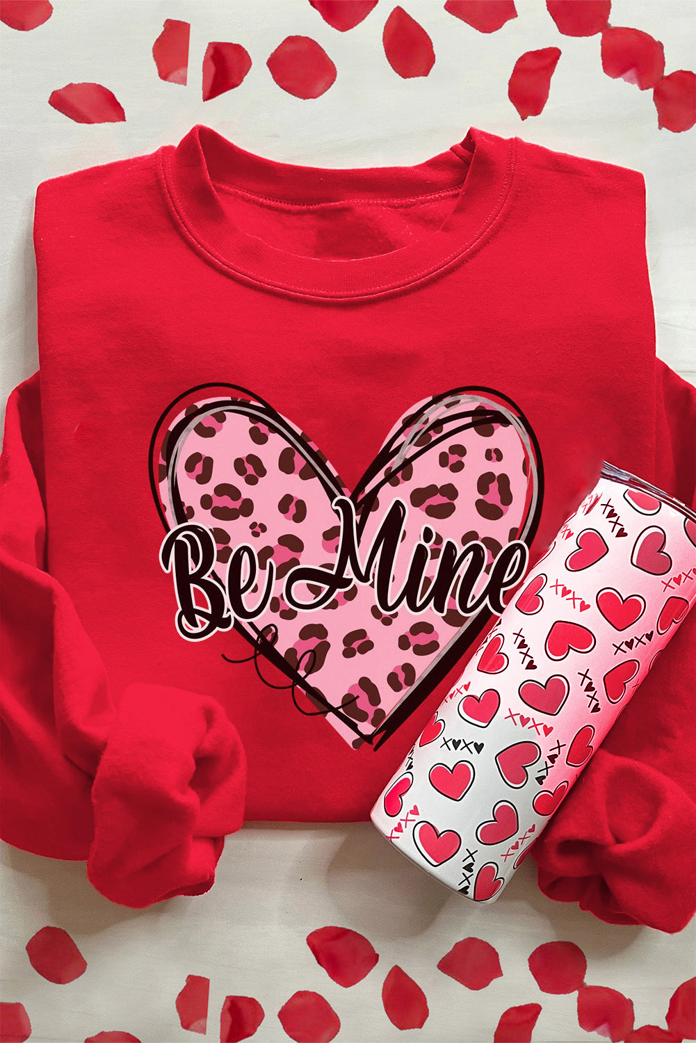 NicholesGifts Women Valentine's Day Be Mine Heart Long Sleeve Sweatshirt NicholesGifts
