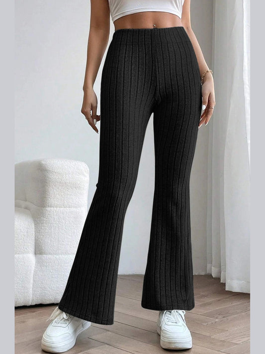 Basic Bae Full Size Ribbed High Waist Flare Pants