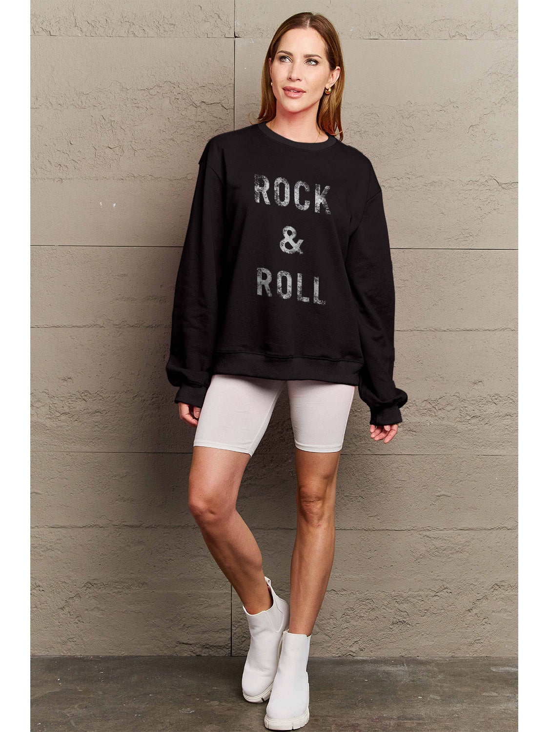 Simply Love Full Size ROCK & ROLL Round Neck Sweatshirt NicholesGifts
