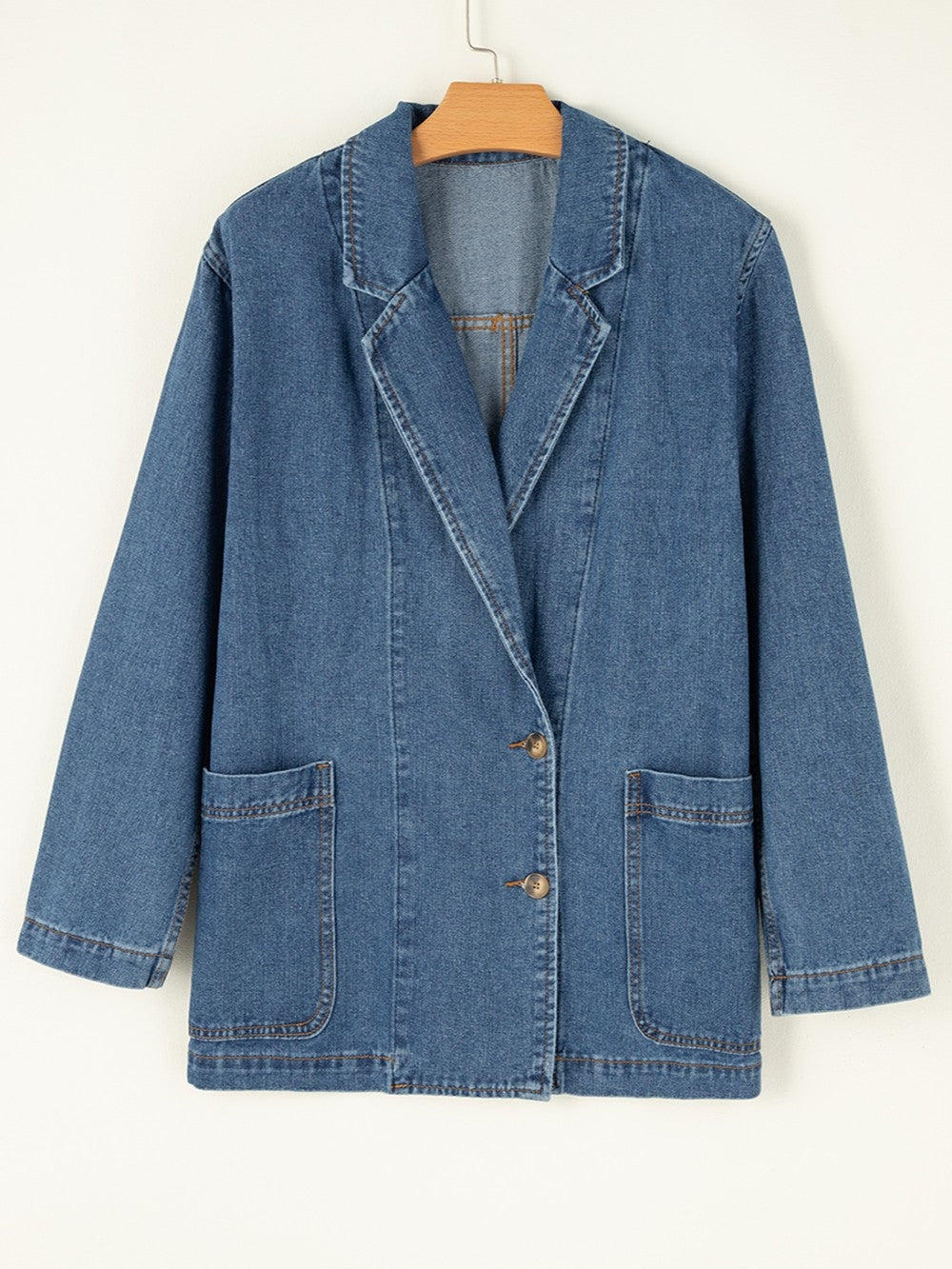 Pocketed Long Sleeve Denim Jacket NicholesGifts