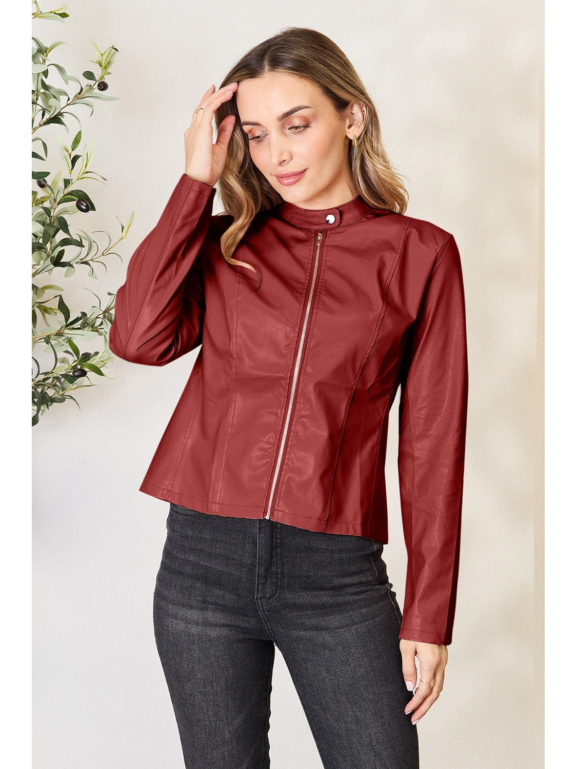 NicholesGifts Women Mock Neck Zip Up Jacket NicholesGifts