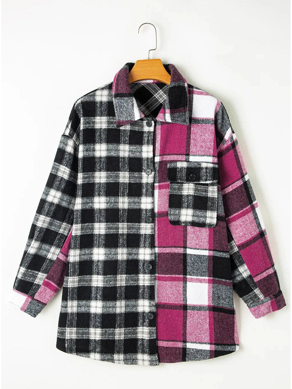 Pocketed Plaid Collared Neck Long Sleeve Shacket NicholesGifts