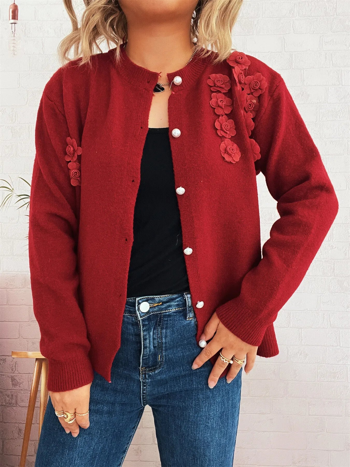 Flower Button Up Long Sleeve Cardigan