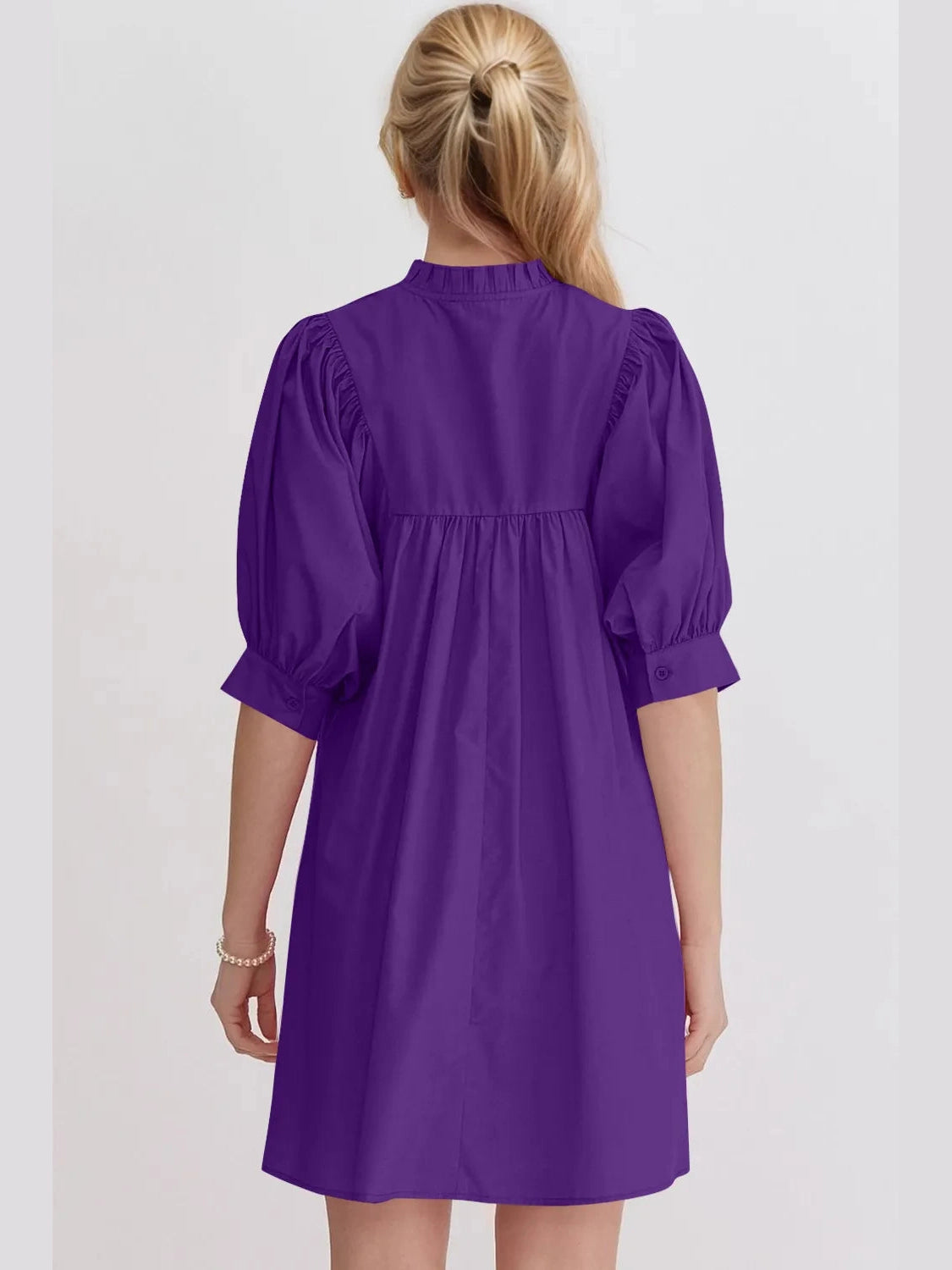 Oh Frill Notched Puff Sleeve Babydoll Mini Dress NicholesGifts