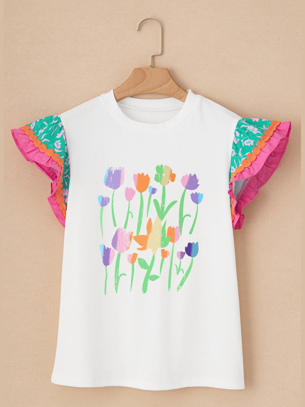 Women Ruffled Round Neck Cap Sleeve Top NicholesGifts