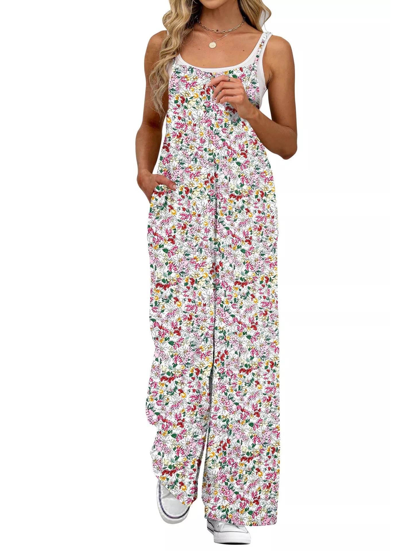 Full Size Floral Print Wide Leg Casual Jumpsuit Plus Size nicholesgifts