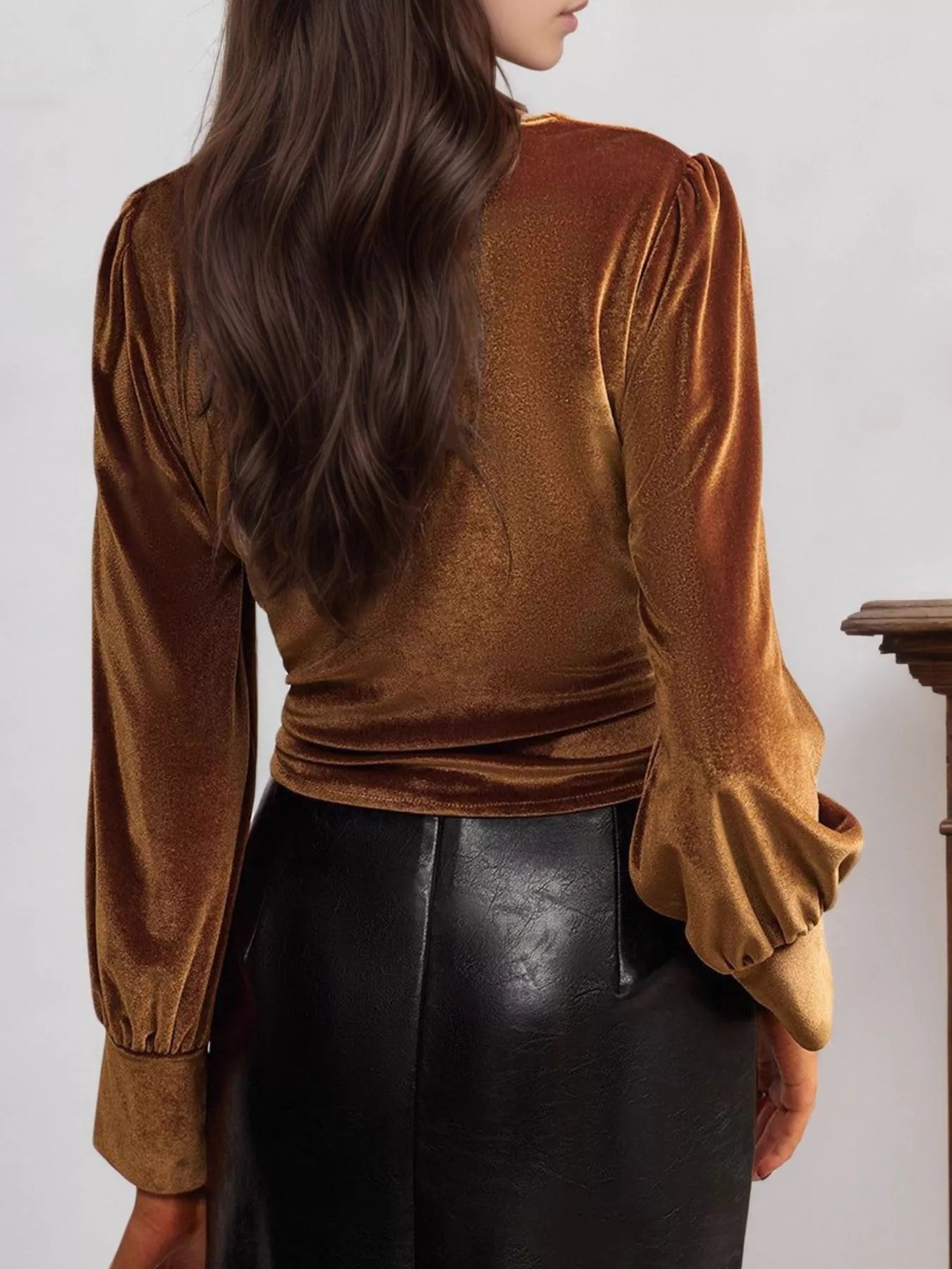 Twisted V-Neck Long Sleeve Blouse NicholesGifts