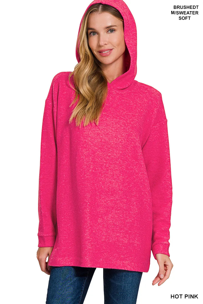Zenana Hooded Brushed Melange Hacci Sweater Trendsi