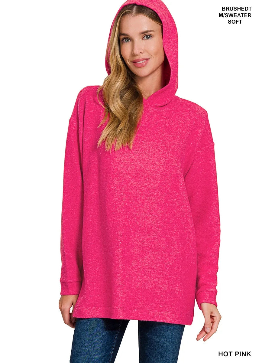 Zenana Hooded Brushed Melange Hacci Sweater NicholesGifts