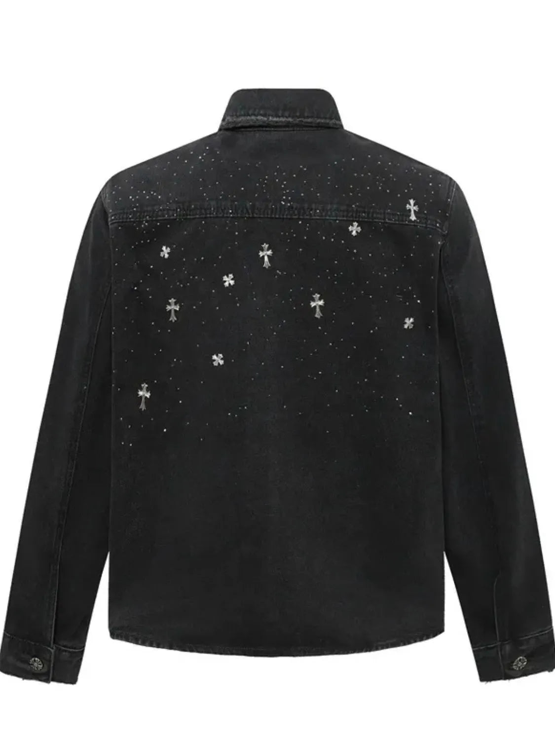 Men's Plus Size Cross Button Up Long Sleeve Denim Jacket Trendsi