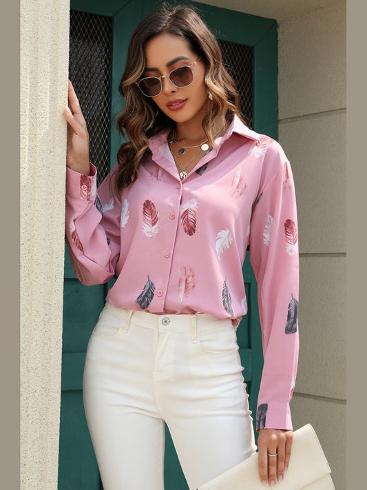 Printed Collared Neck Buttoned Shirt NicholesGifts