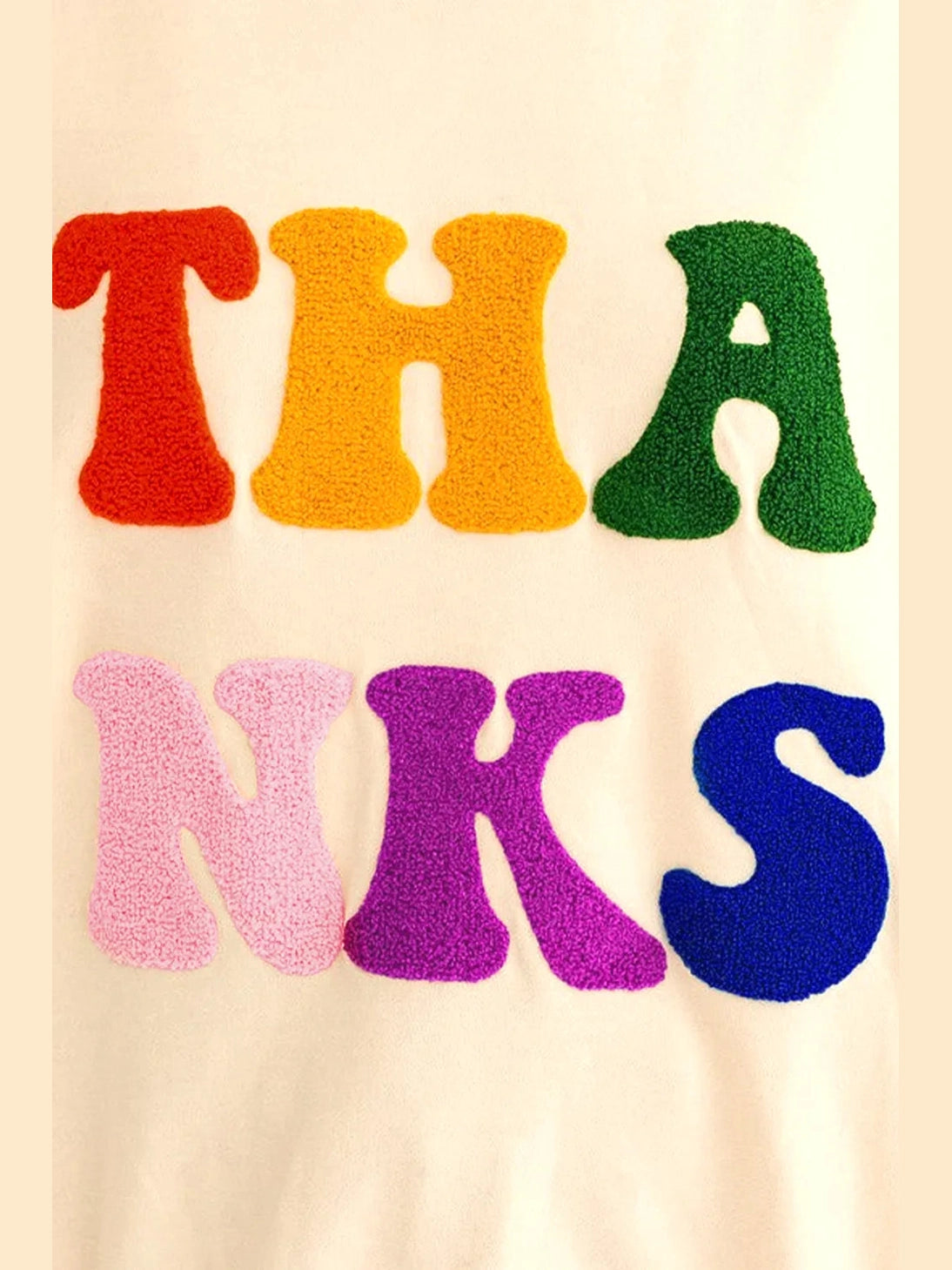 THANKS Round Neck Long Sleeve Sweatshirt Trendsi