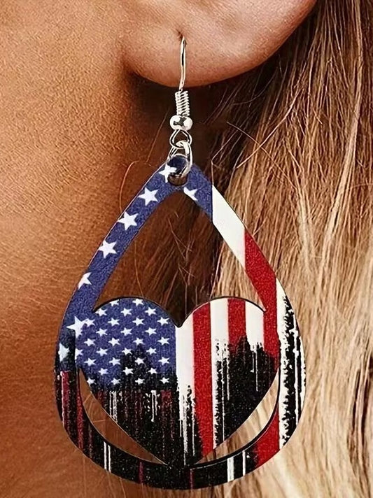 US Flag Pattern Wooden Earrings NicholesGifts