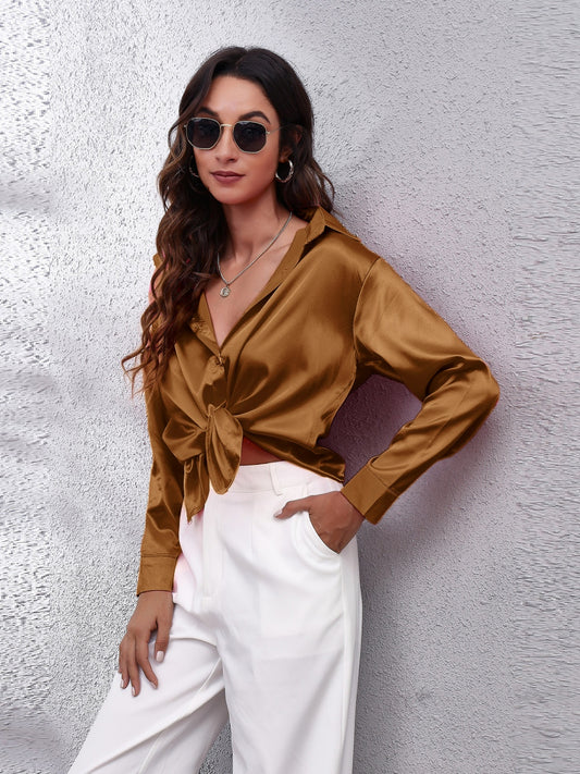 Collared Neck Buttoned Long Sleeve Shirt nicholesgifts
