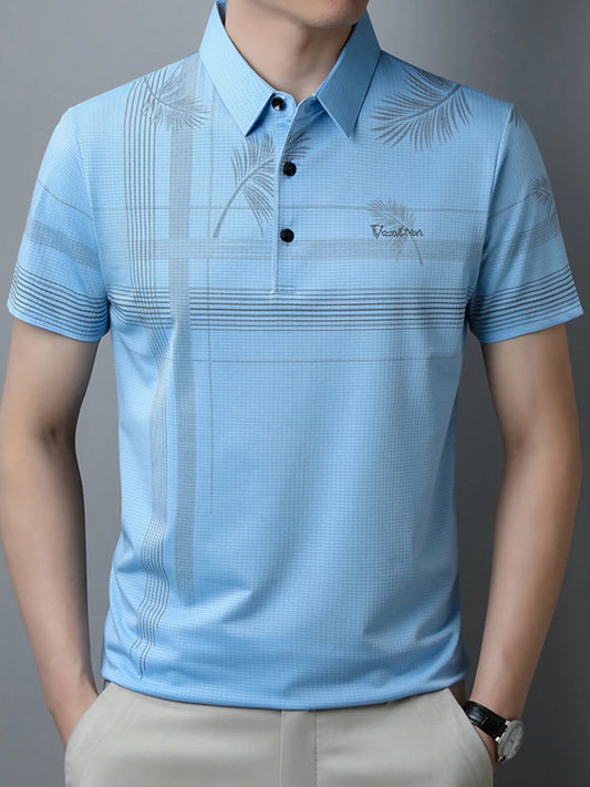 Men's Plus Size Palm Leaf Print Short Sleeve Polo Shirt NicholesGifts