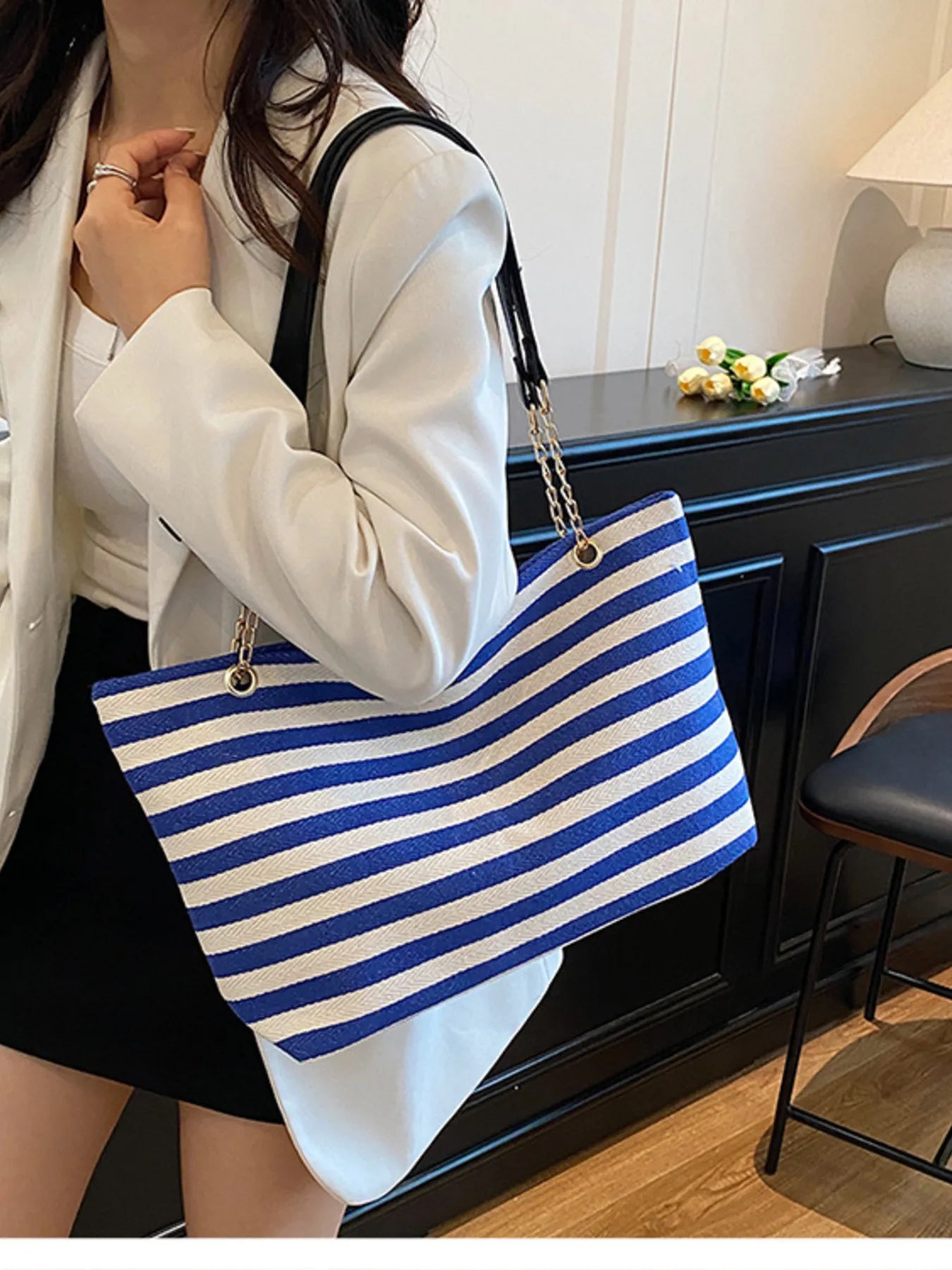 Striped Shoulder Bag with Chain Detail Trendsi