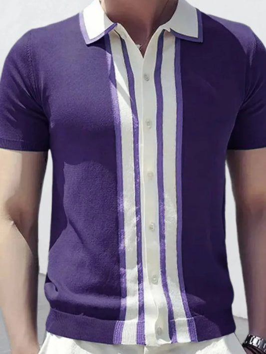 Men's Collared Neck Striped Contrast Knit Polo NicholesGifts