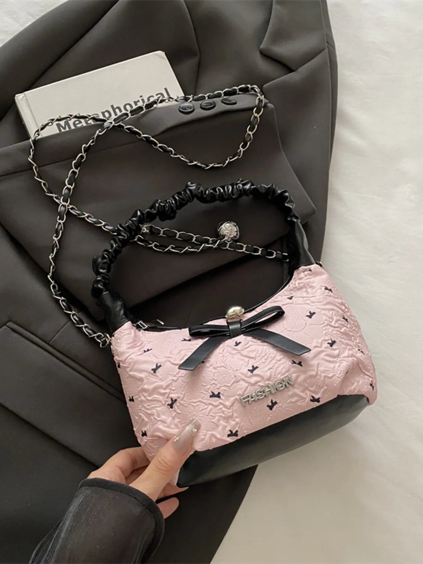 Bow Ruched Strap Crossbody Bag Trendsi
