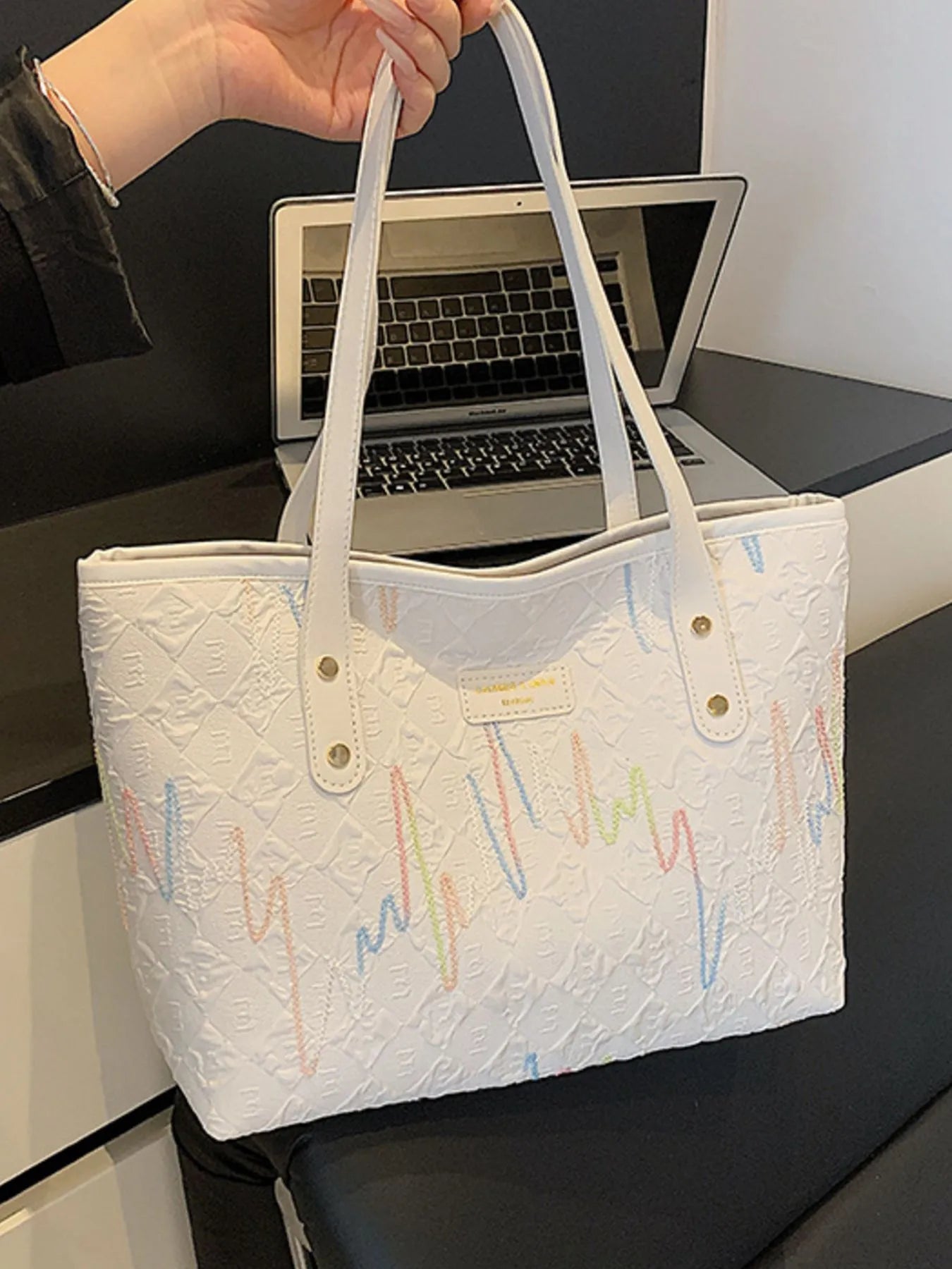 Contrast PU Leather Tote Bag Trendsi