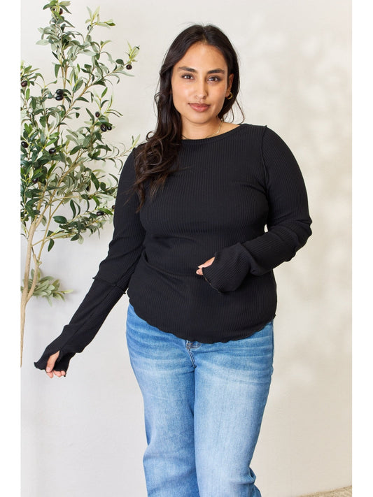 NicholesGifts Women Culture Code Full Size Ribbed Round Neck Long Sleeve Top NicholesGifts