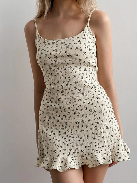 Floral Print Ruffle Hem Cami Lounge Dress nicholesgifts