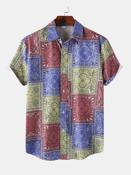 Men's Printed Short Sleeve Button-Up Shirt NicholesGifts