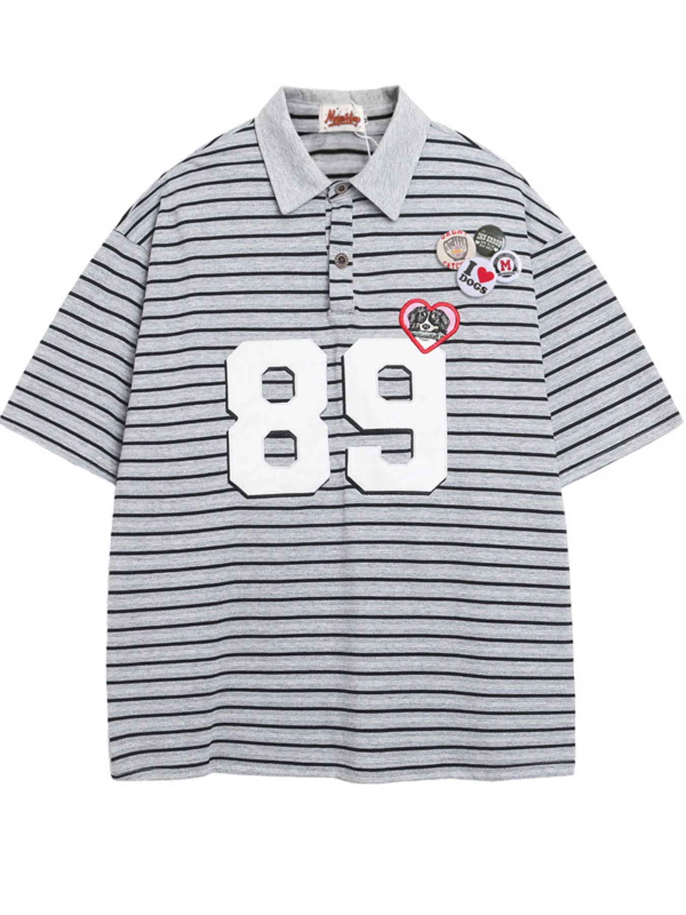 Men's Oversized Striped Short Sleeve Polo Shirt