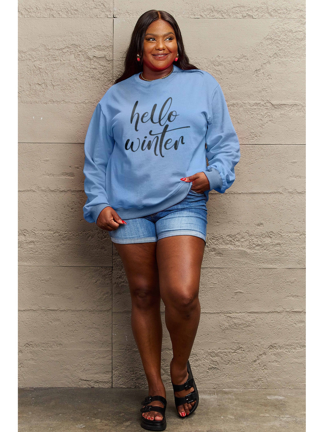 Simply Love Full Size HELLO WINTER Graphic Sweatshirt NicholesGifts