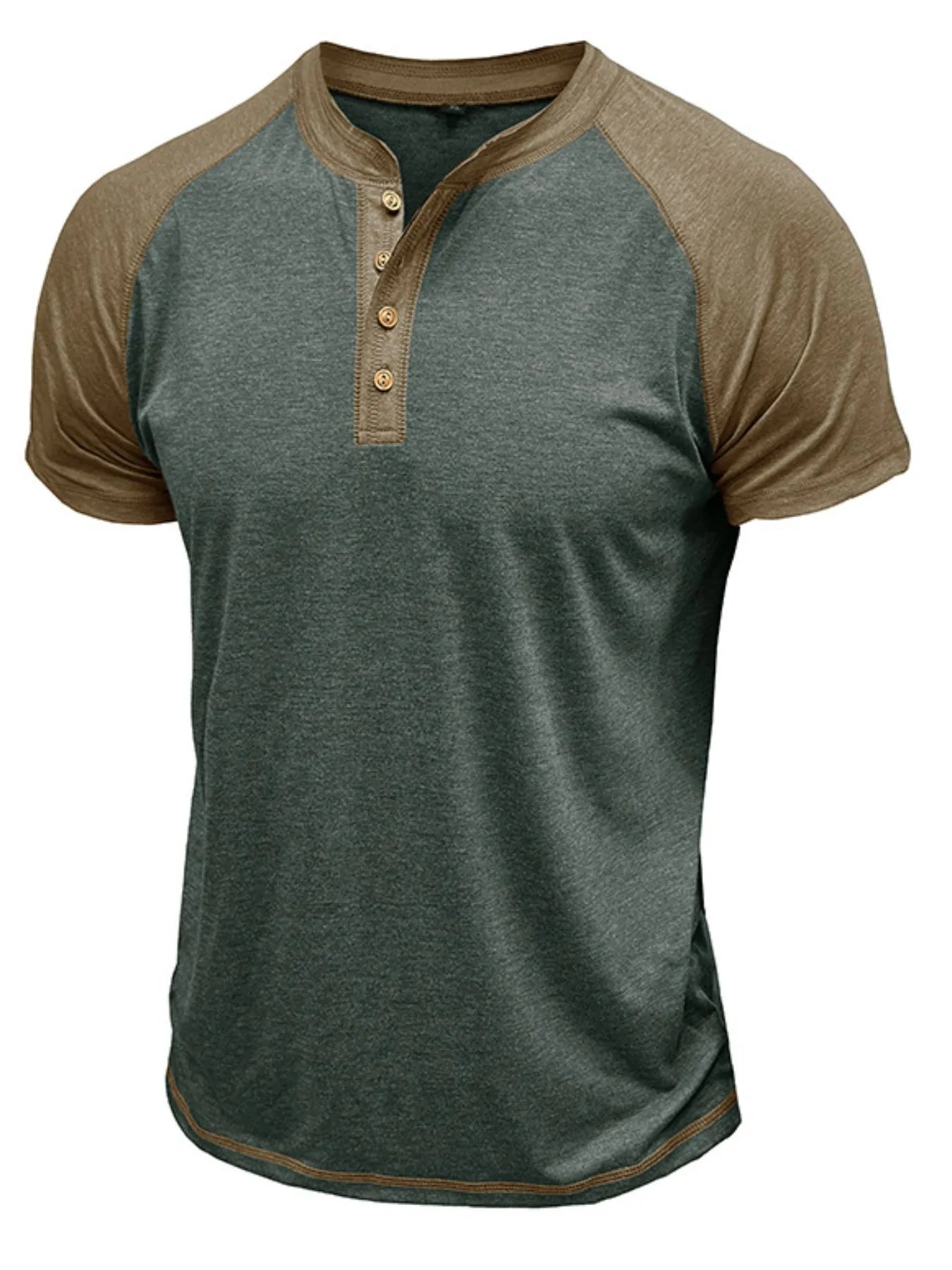 Men's Raglan Henley Color Block T-Shirt Trendsi