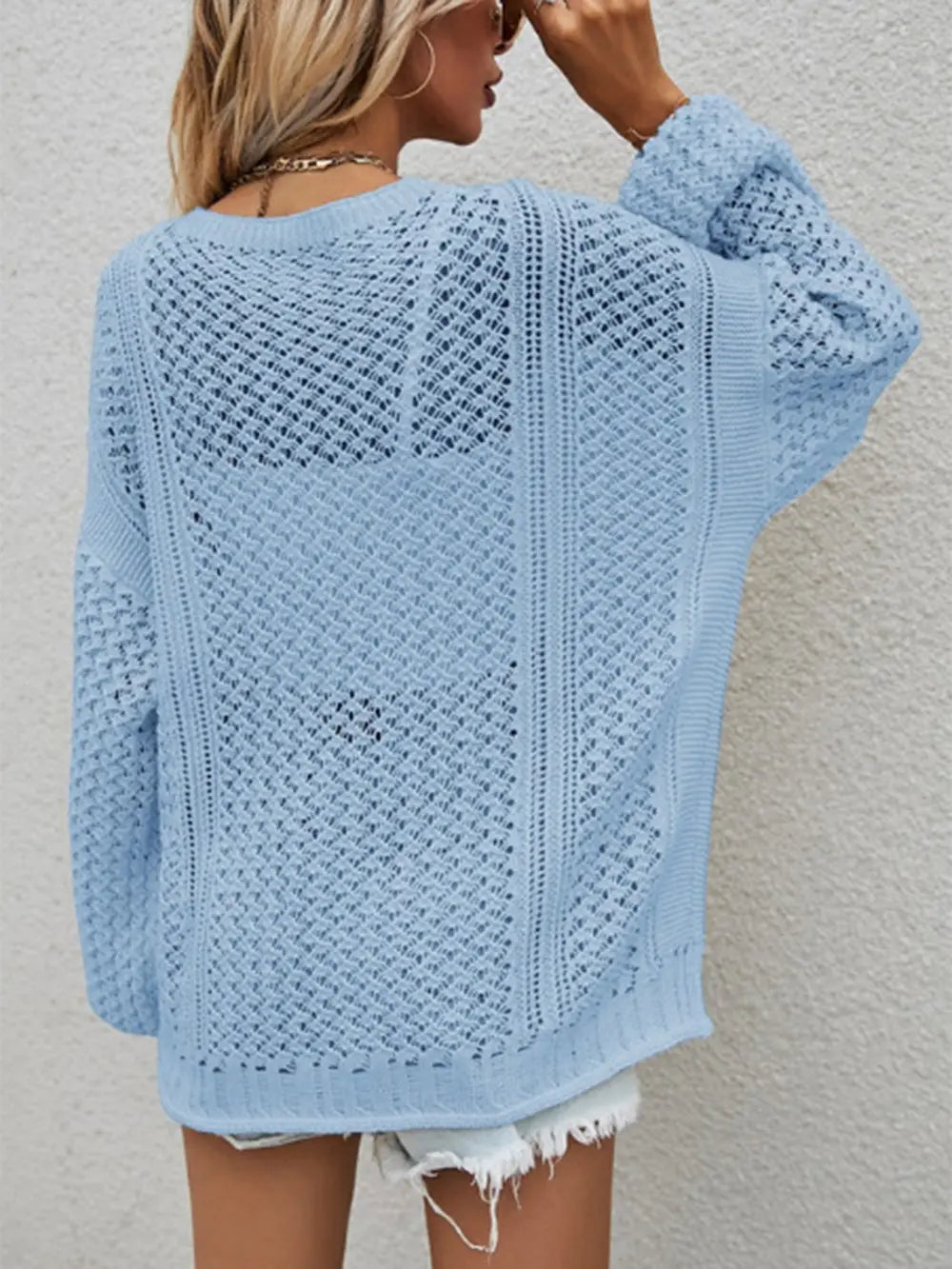 Openwork Button Front Cardigan nicholesgifts