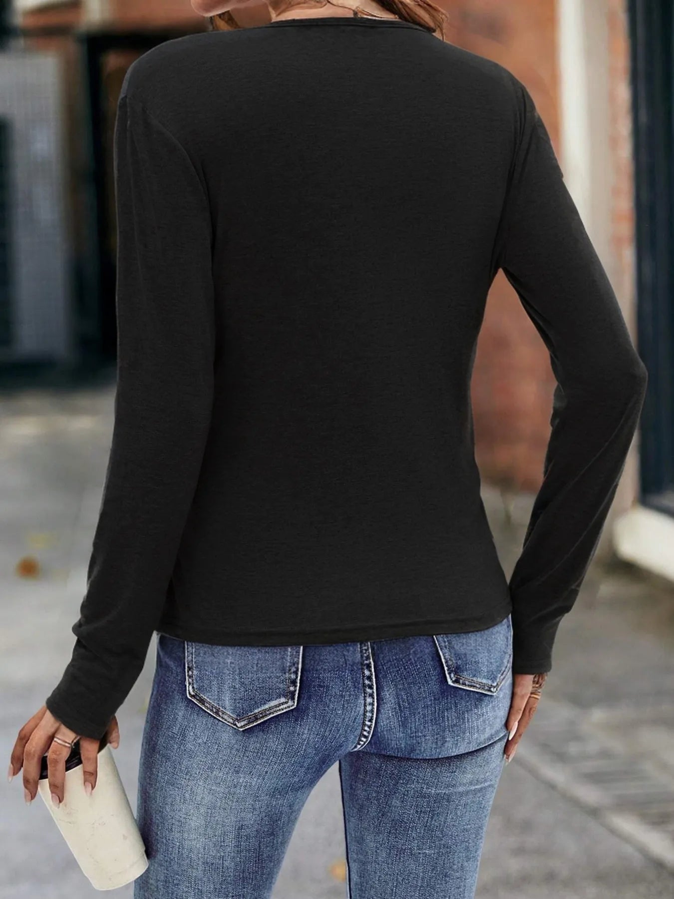 Ruched Surplice Long Sleeve T-Shirt Trendsi
