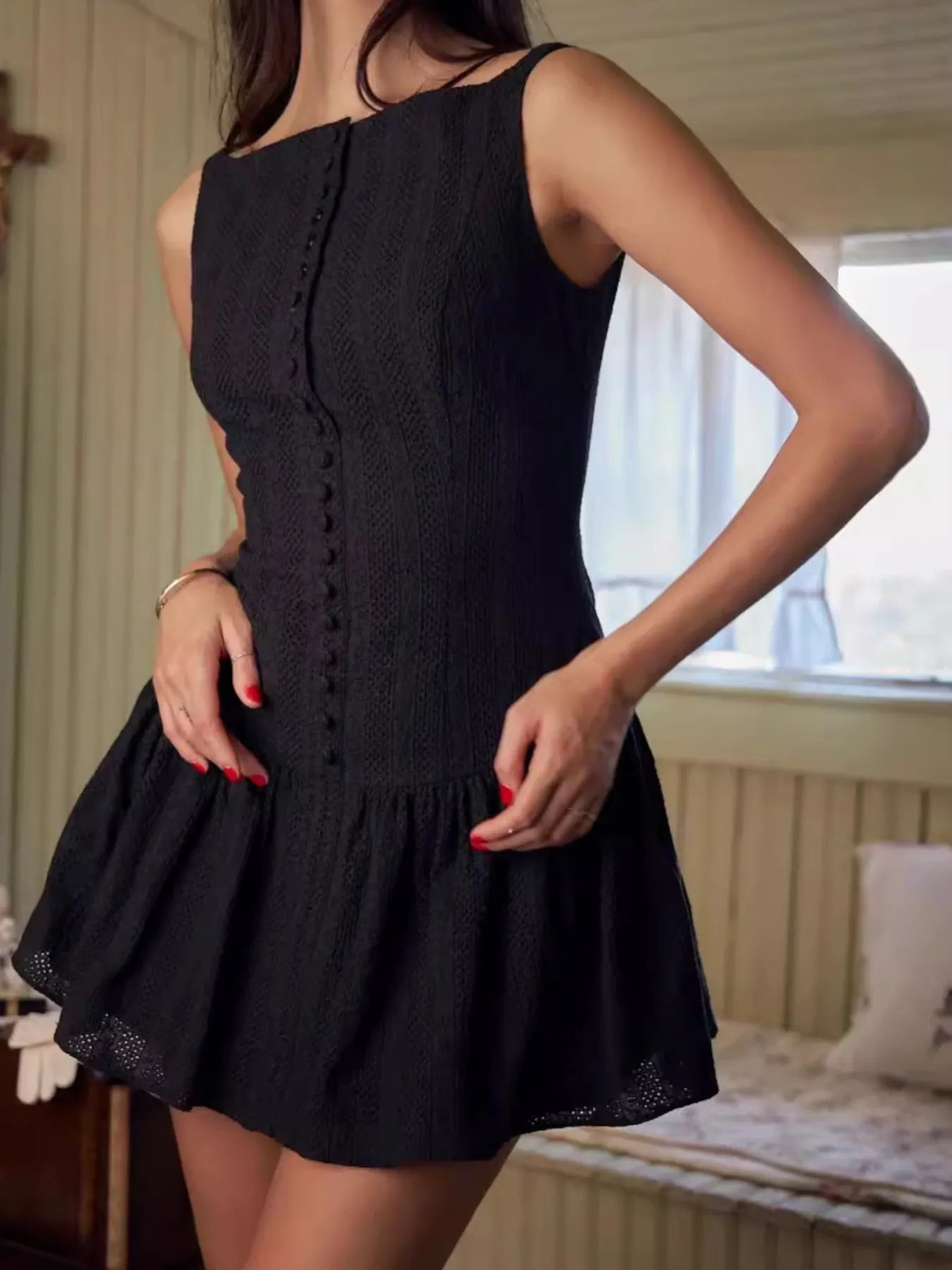 Lace Detail Sleeveless Mini Dress Trendsi