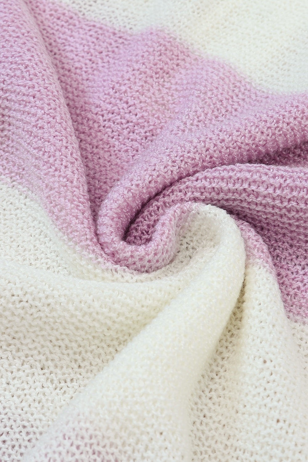 Women Striped Half Button Ribbed Pink Purple Sweater