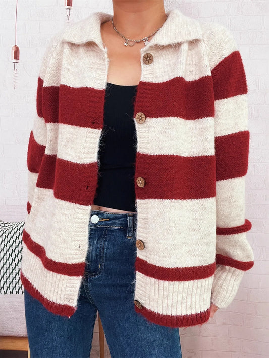 Striped Button-Up Cozy Cardigan