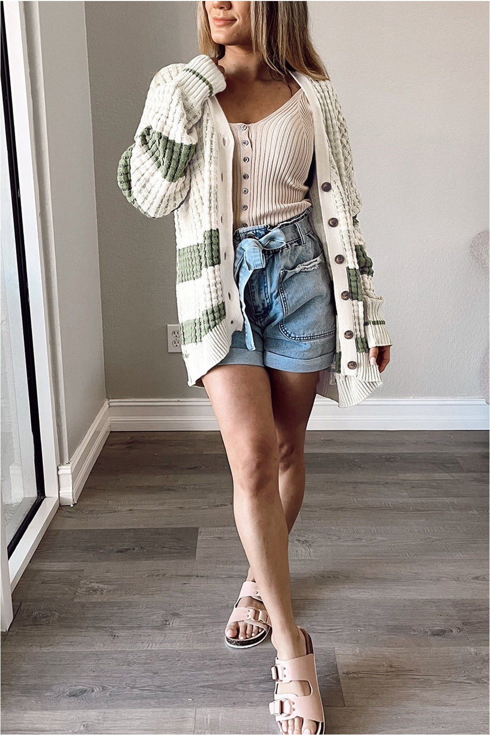 NicholesGifts Women Striped Button Down Cardigan NicholesGifts