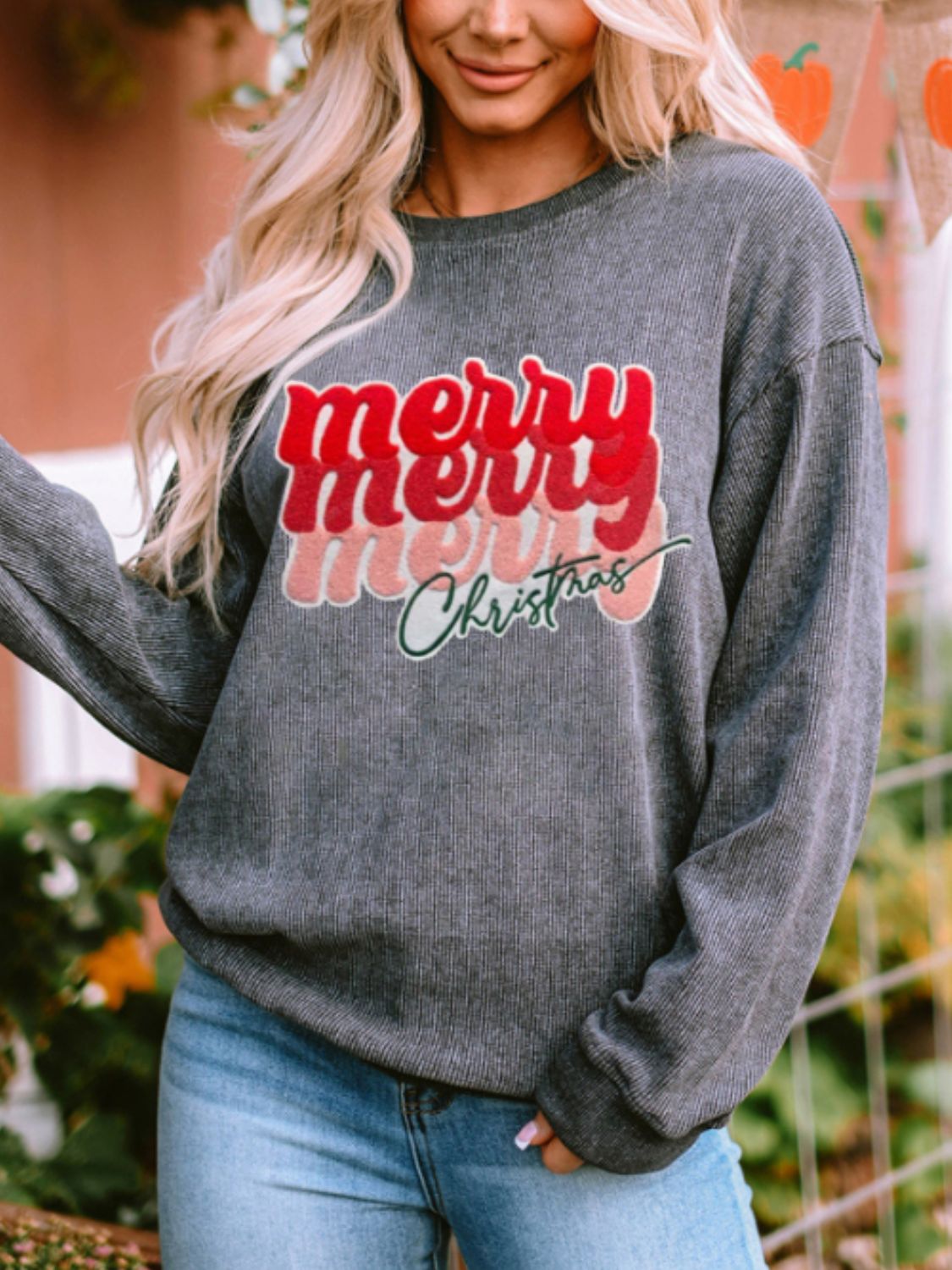 Full Size MERRY CHRISTMAS Round Neck Long Sleeve Sweatshirt NicholesGifts