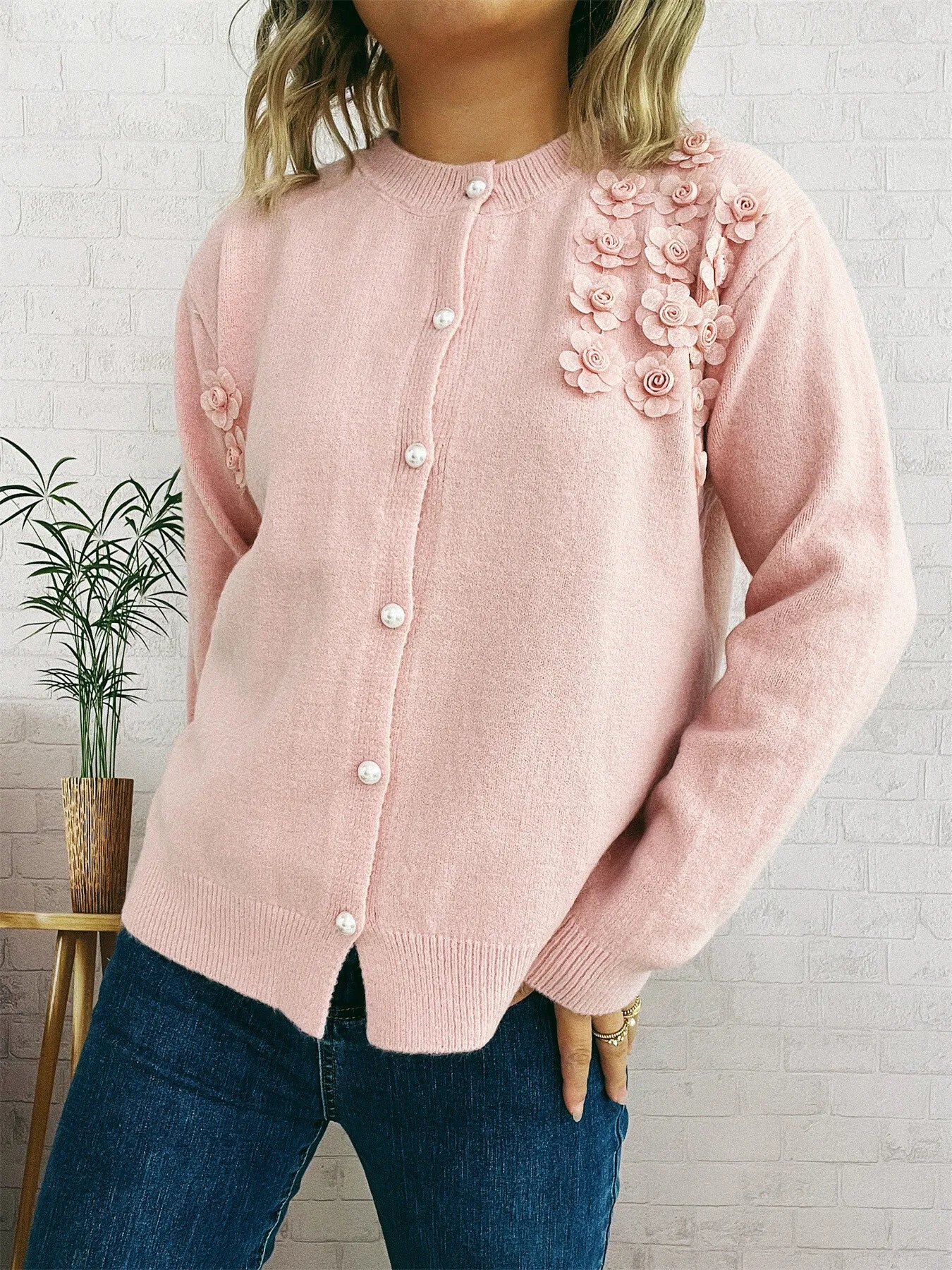 Flower Button Up Long Sleeve Cardigan