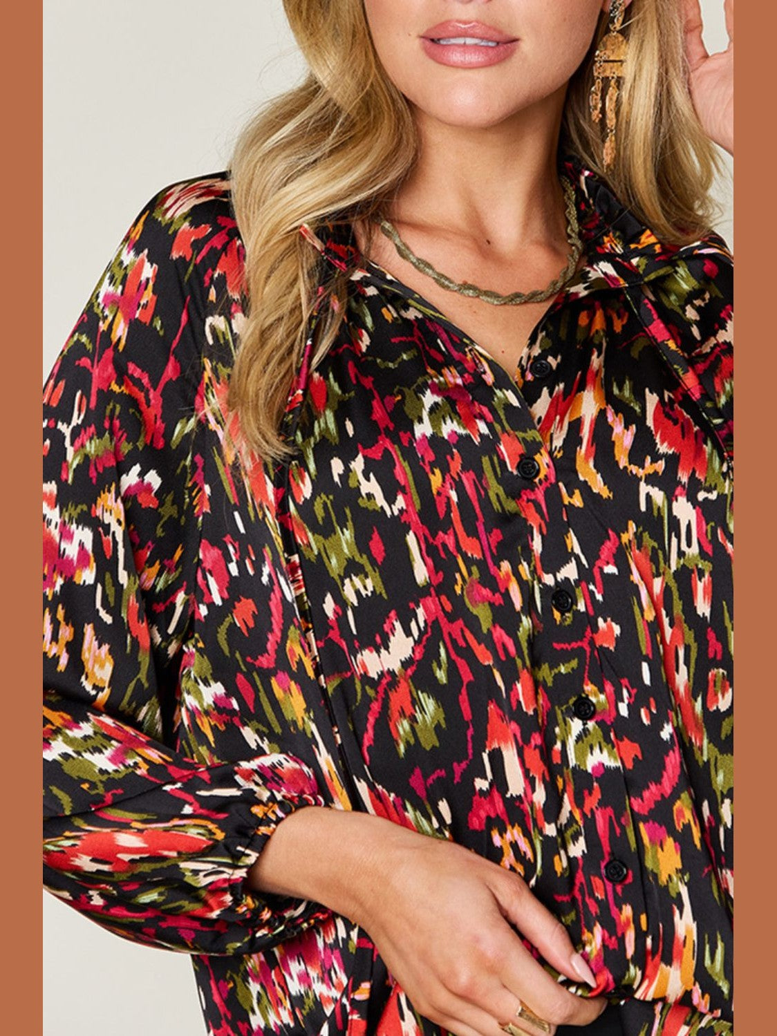 Women Double Take Full Size Printed Button Up Long Sleeve Shirt NicholesGifts