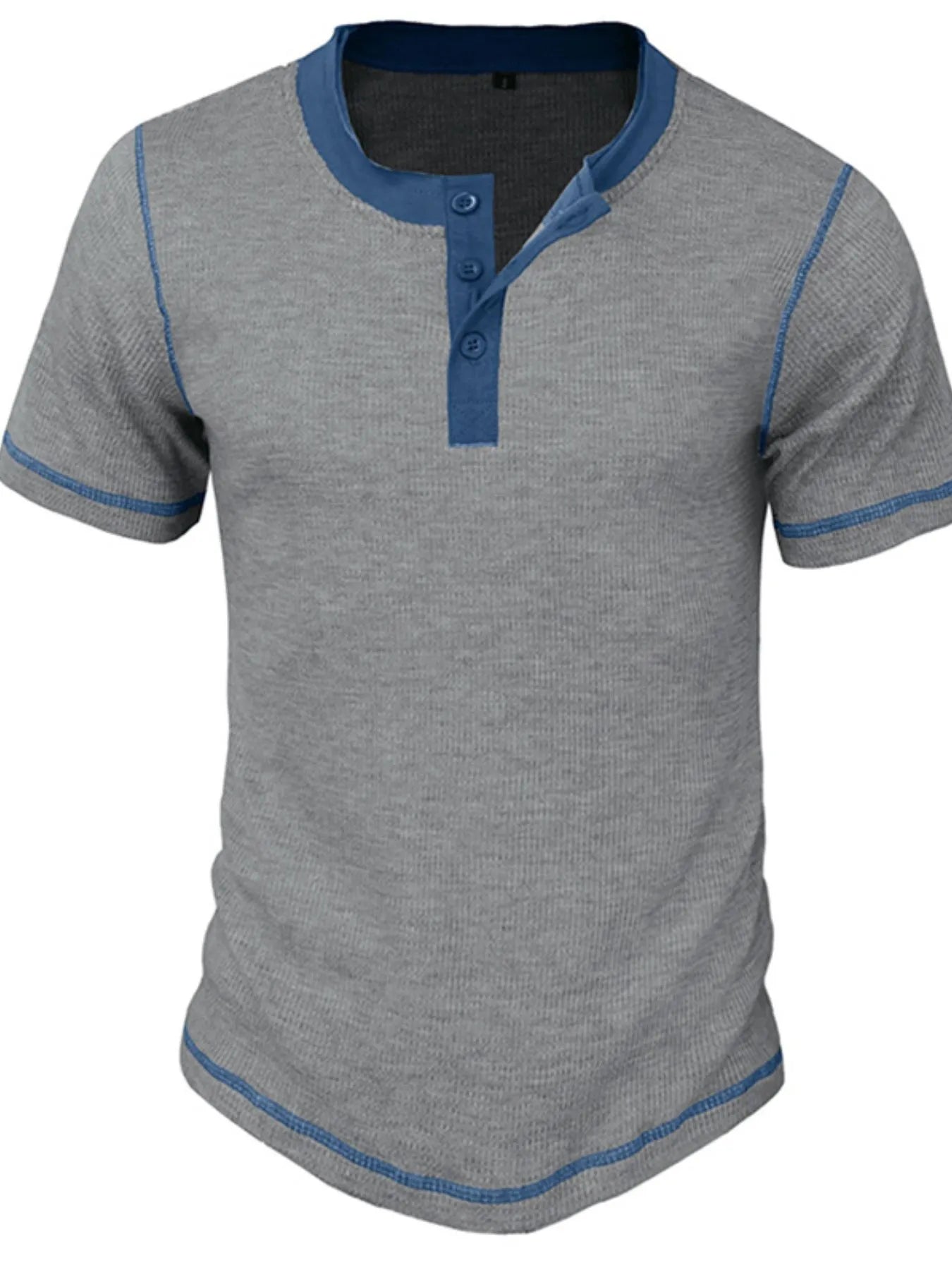Men's Full Size Contrast Stitch Henley Polo Shirt Plus Size